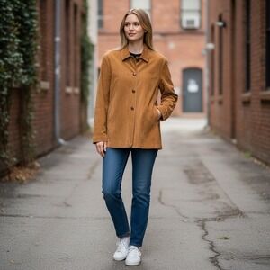 Norm Thompson Womens Brown Suede Leather Button Front Jacket Size 18 Vintage